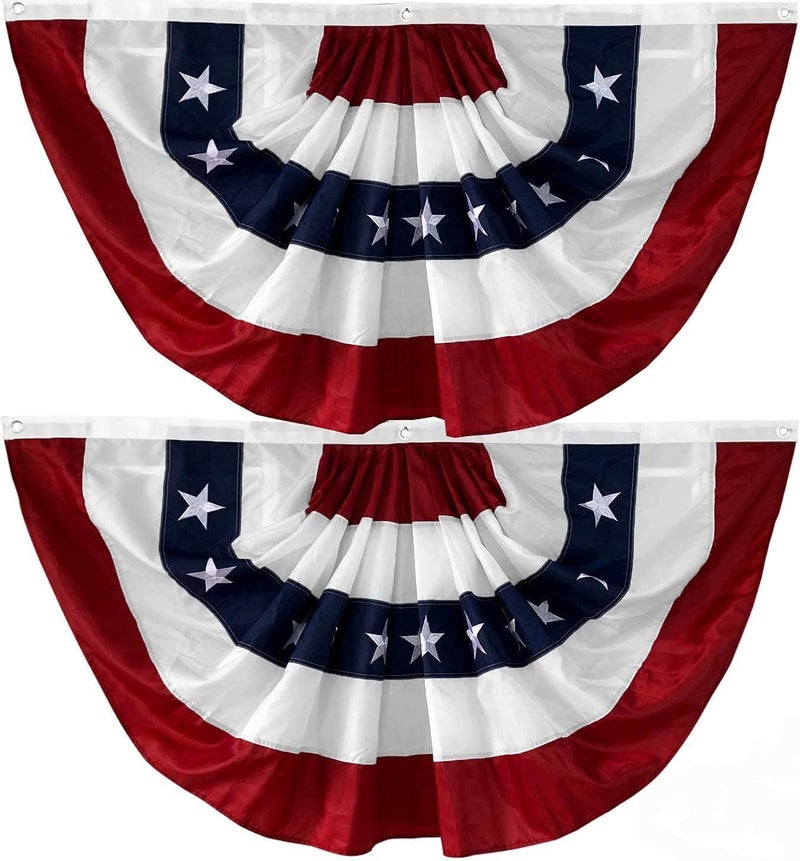 SUNYAO 2 Pack SUNYAO American Pleated Fan Flag USA Pleated Fan Flag 3x6 Ft American USA Bunting Decoration Flags Embroidered Stars Sewn Stripes Canvas Header and Brass Grommets - Image 1